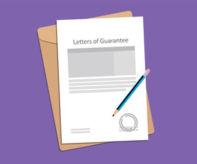 illustration for letters of guarantee stamped and completed with folder document on top of table