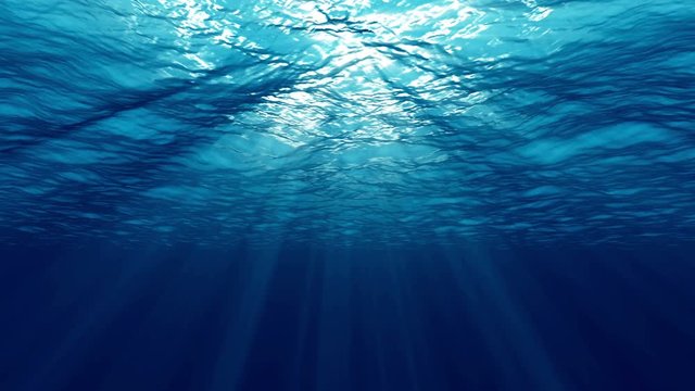 Underwater Ocean With Sun Rays. 4K Animation