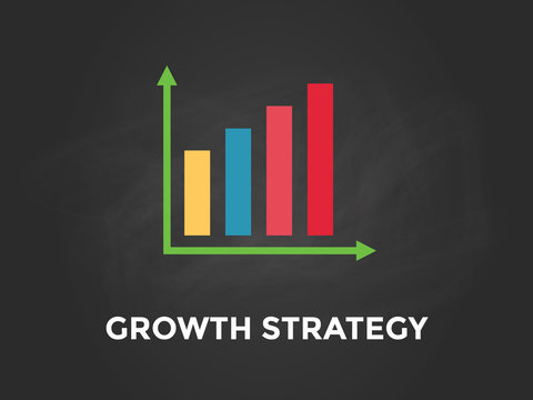 Grwoth strategy chart illustration with colourful bar, white text and black background