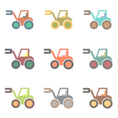 Vector illustration in flat style Tractor collection, work vehicles set