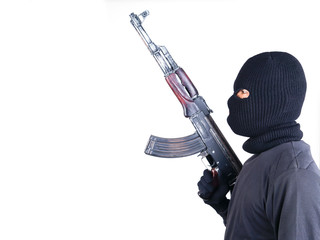terrorist with ak47 machine gun