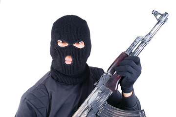 terrorist with ak47 machine gun
