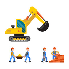 Under construction excavator technic vector illustration