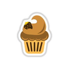 Vector illustration in paper sticker style strawberry сupcake