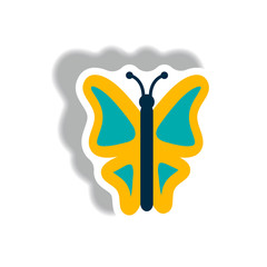 stylish icon in paper sticker style botanic butterfly