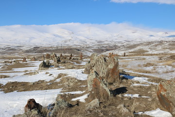 Armenian Stonehenge - or the famous stones of Carenish (or Carahunge) archaeological site, also famous as Zorats Karer, locared near Sisian, Syunik Province, Armenia