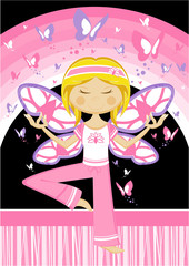Cute Cartoon Yoga Girl with Butterflies