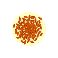 Coffee beans on a plate isolated on white background top view on flat style