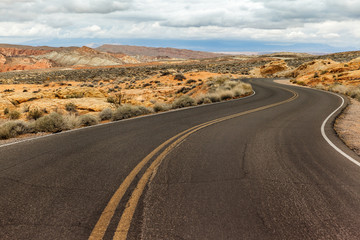 Curve Road in desert and mountain area, USA