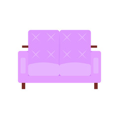 Sofa icon in flat and cartoon style isolated on white background