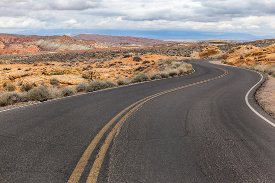 Curve Road in desert and mountain area, USA