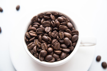 Coffee beans on a white background.