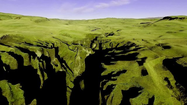 Aerial view of Fjadrargljufur Canyon in Iceland - 4K