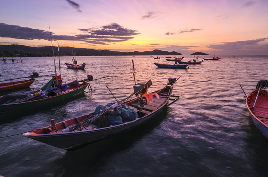 Sunrise and fishing boat