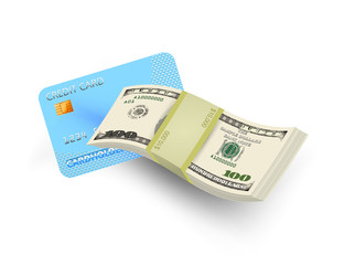 Credit card with money us dollars vector business financial concepts on a white background