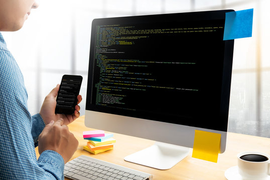 "Developer Team Working Laptop Computer Mobile Application Softw