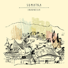 Fototapeta premium Rural landscape with mountains on lake Toba, Sumatra, Indonesia