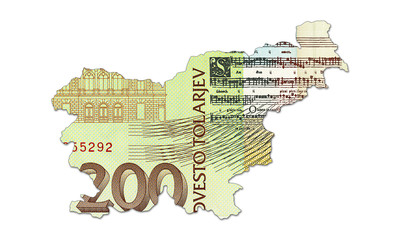 200 slovenian tolar bank note in shape of slovenia