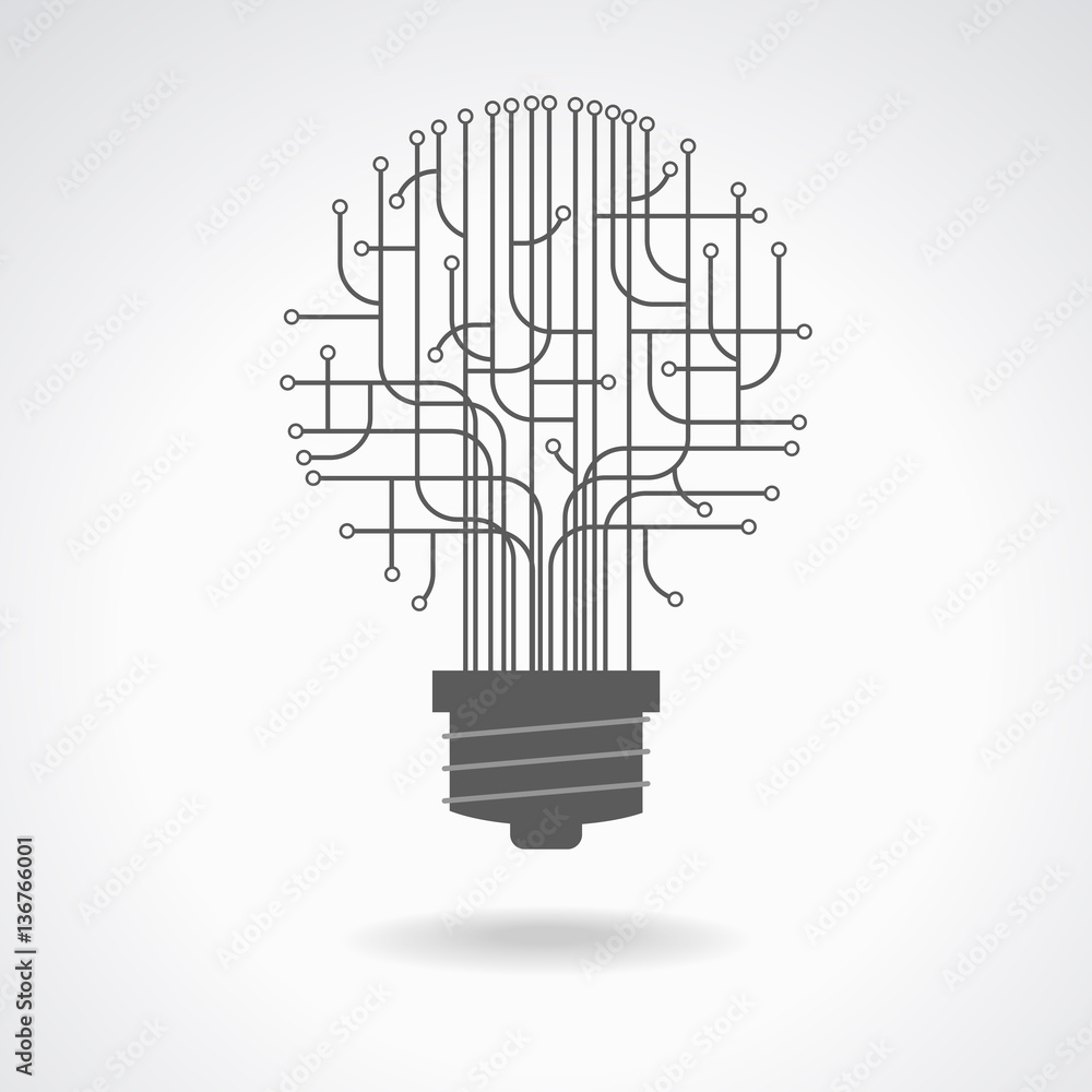 Poster light bulb idea icon with circuit board inside. business idea concept. lamp formed by chip connector