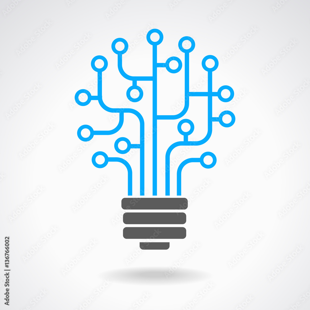 Poster light bulb idea icon with circuit board inside. business idea concept. lamp formed by chip connector