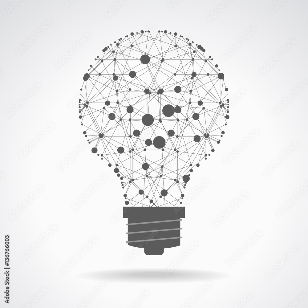 Poster light bulb idea icon with circuit board inside. business idea concept. lamp formed by chip connector