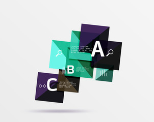 Glossy squares with text, abstract geometric design concept