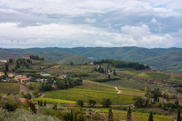 Fototapeta na wymiar VIEW OF HILLS AND FARMS OF TUSCANY, ITALY