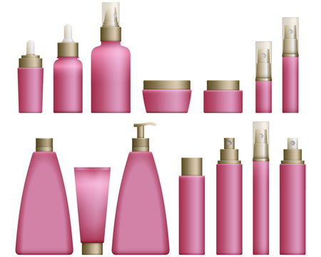 Realistic pink Cosmetics bottles