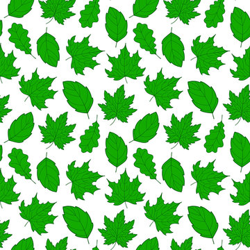 Doodle leaves seamless pattern, vector hand-drawn leaf wallpaper, nature botanic abstract background, EPS 8