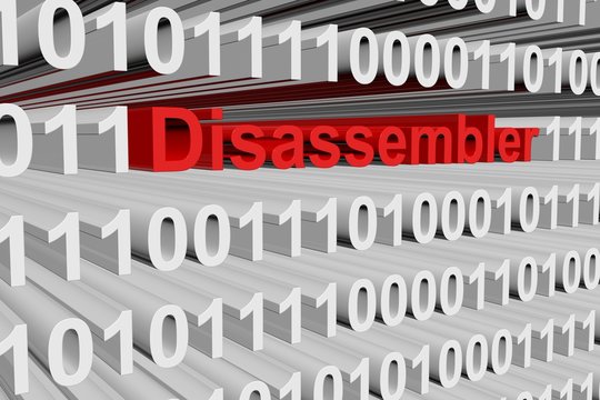 disassembler as a binary code 3D illustration