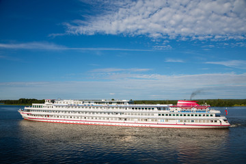 Cruise ship near the island of Kizhi in Lake Onega in Karelia in north of Russia