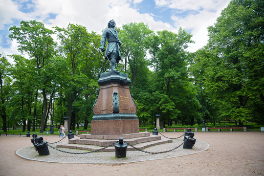 Monument to Russian emperor Peter the Great in Kronstadt
