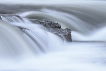 Closeup stream with rock