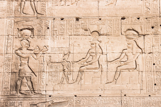 Wall of the temple of Hathor at Dendera