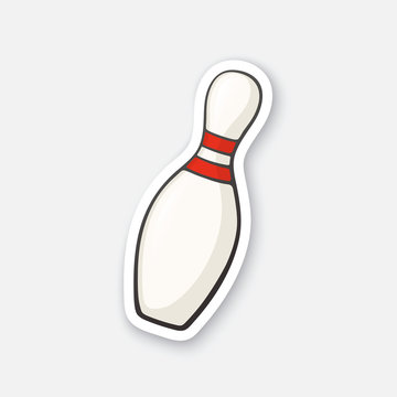 Vector illustration. One bowling pin. Sports equipment. Cartoon sticker in comics style with contour. Decoration for greeting cards, posters, patches, prints for clothes, emblems