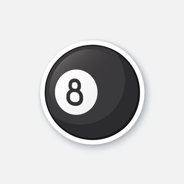 recommend clip art: Vector illustration. Black billiard ball number eight. Sports equipment. Cartoon sticker in comics style with contour. Decoration for greeting cards, posters, patches, prints for clothes, emblems