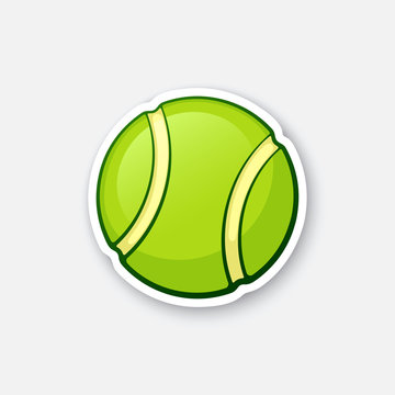 Vector illustration. Green tennis ball. Sports equipment. Cartoon sticker in comics style with contour. Decoration for greeting cards, posters, patches, prints for clothes, emblems