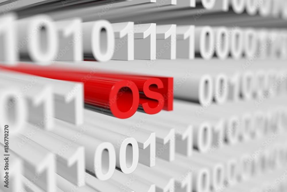 Poster osi as a binary code with blurred background 3d illustration