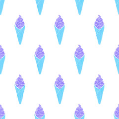 Seamless ice cream cone pattern, hand-drawn colorful summer food background, for cards, invitations, food design, EPS 8