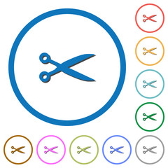Cut with scissors icons with shadows and outlines