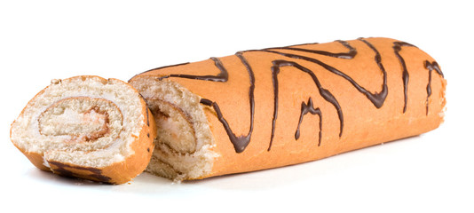 Biscuit roll isolated on a white background closeup