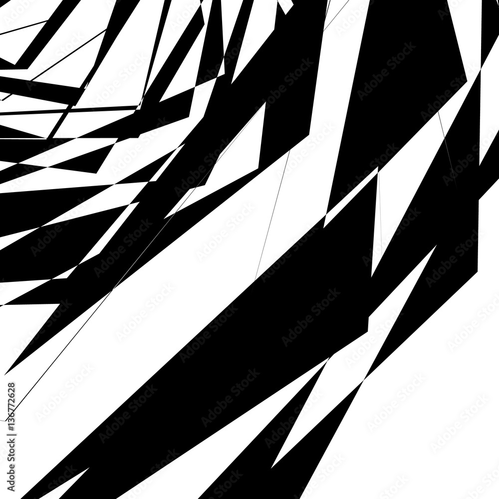 Poster geometric texture with random angular shapes. monochrome art
