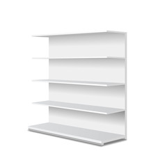 White blank empty showcase displays with retail shelves Perspective view. Vector template for advertising.