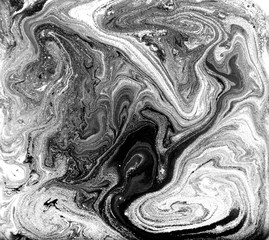 Black and white liquid texture, watercolor hand drawn marbling illustration, abstract background