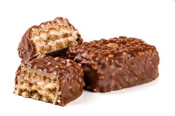 chocolate candy with nuts isolated on white background