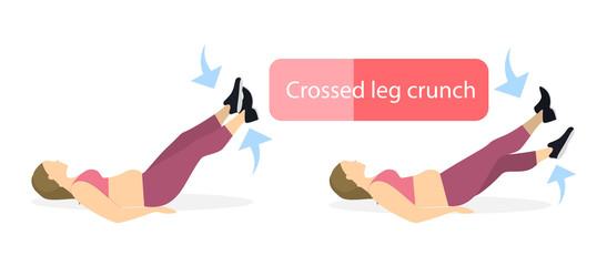 Exercise for legs on white background. Workout for legs. Exercises for fat women. Leg rising.