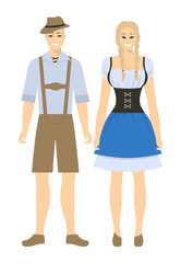 Isolated german couple on white background. Man and woman in traditional costumes.