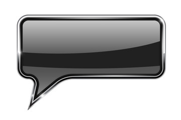 Fototapeta premium Black speech bubble. Rectangular 3d icon with chrome frame