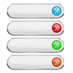 Obraz premium White buttons with colored arrows. Menu interface elements with metal frame