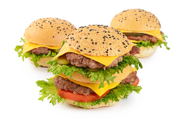 Hamburger with cutlet and cheese on white background